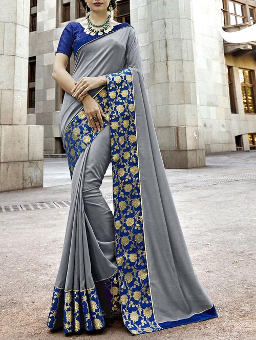 floral bordered saree with blouse - 15507190 - Very Small Image - 1
