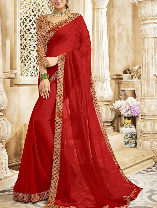 ditsy floral lace bordered saree with blouse - 15507210 - Very Small Image - 1