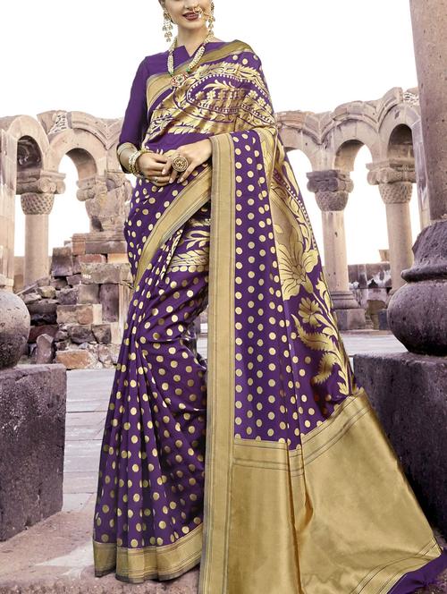 zari polka dots woven saree with blouse - 15507215 - Very Small Image - 1