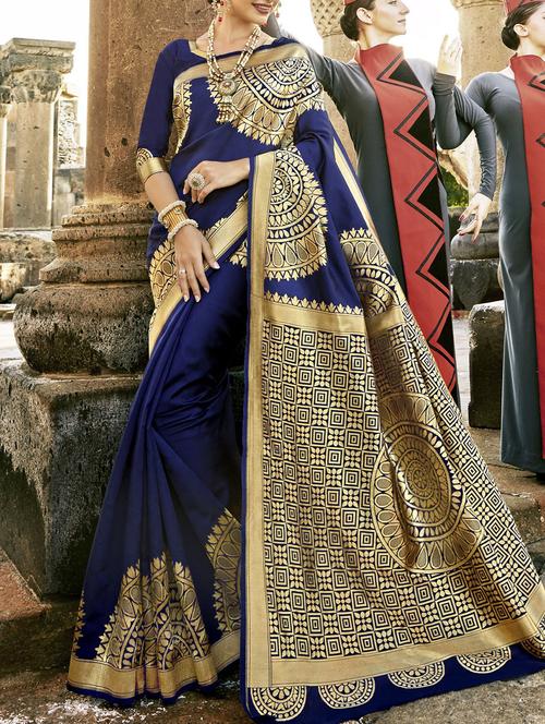 zari woven saree with blouse - 15507220 - Very Small Image - 1