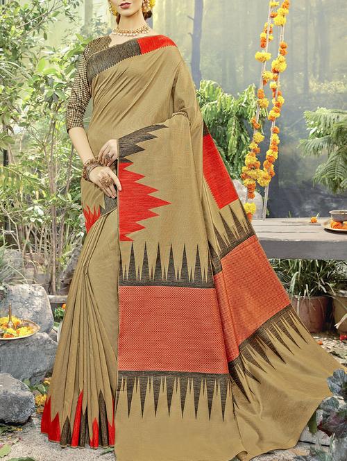temple bordered saree with blouse - 15507224 - Very Small Image - 1
