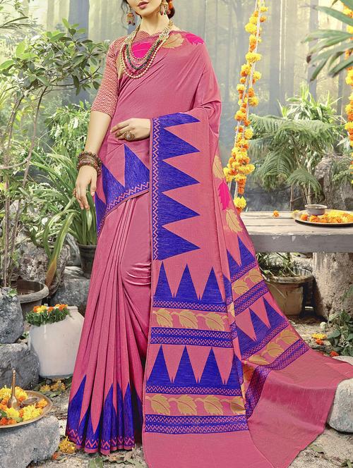 temple bordered saree with blouse - 15507227 - Very Small Image - 1