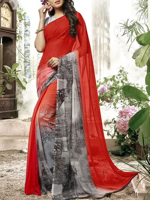 abstract printed saree with blouse - 15507233 - Very Small Image - 1