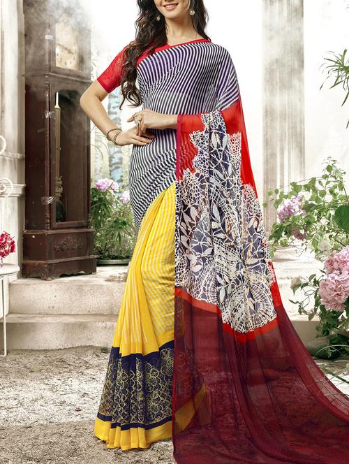 stripes printed saree with blouse - 15507239 - Very Small Image - 1
