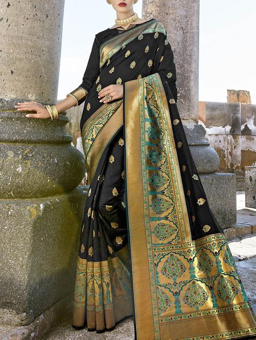 zari motifs woven saree with blouse - 15507245 - Very Small Image - 1