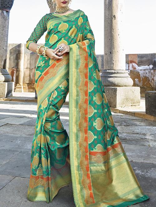 zari motifs woven saree with blouse - 15507246 - Very Small Image - 1
