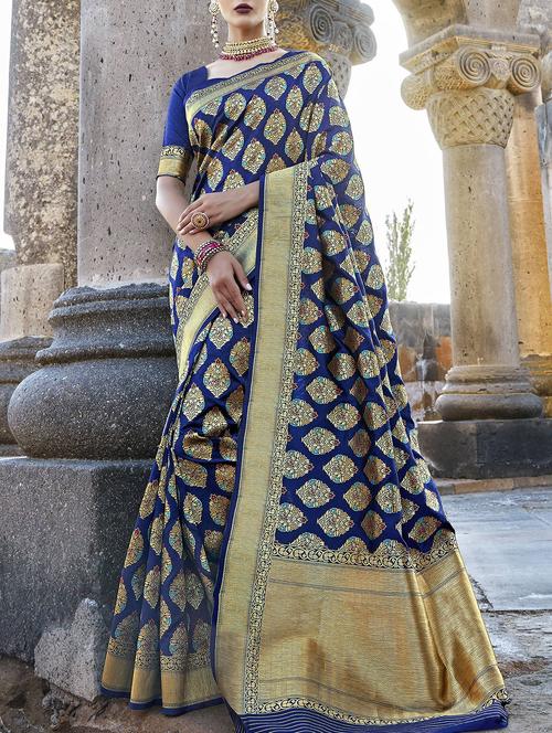 zari motifs woven saree with blouse - 15507249 - Very Small Image - 1