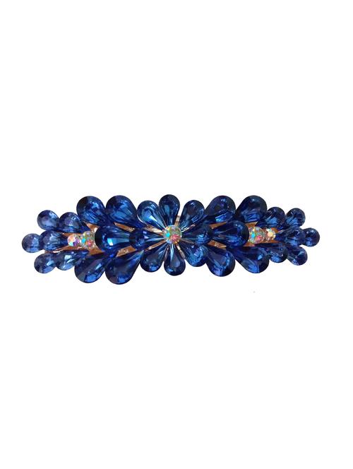 shreya collection fancy party wear blue colour floral design stone studded metal hair clip - 10003.13 - 15507315 - Very Small Image - 1