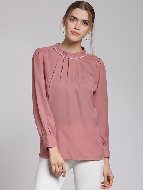 embellished neck pleat detail top - 15507428 - Very Small Image - 1