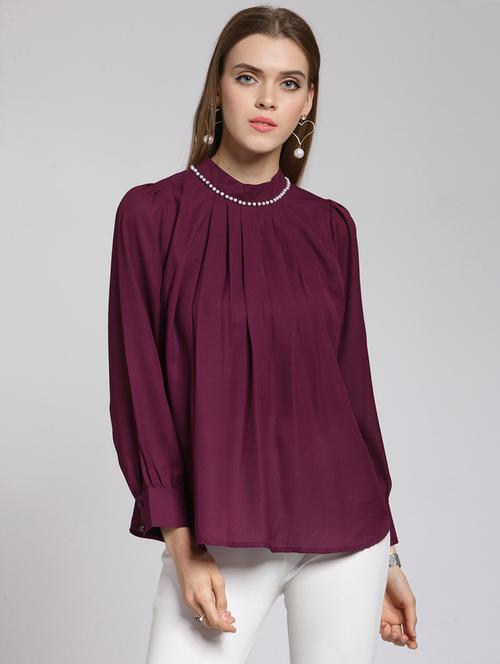 embellished neck pleat detail top - 15507430 - Very Small Image - 1