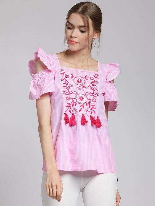 tassel detailed embroidered panel striped top - 15507440 - Very Small Image - 1