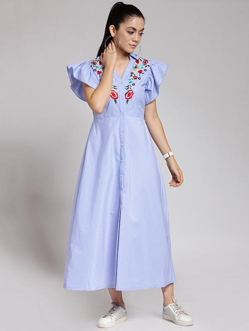 embroidered striped button down dress - 15507585 - Very Small Image - 1