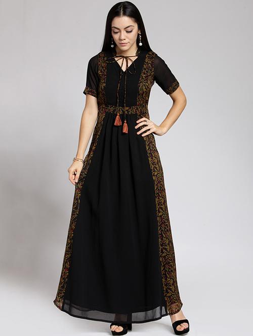 tie neck printed paneled maxi dress - 15507587 - Very Small Image - 1