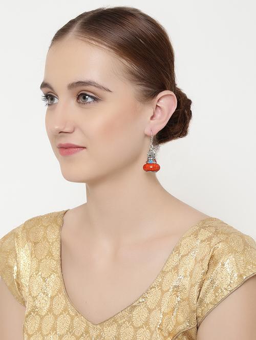 orange silver tone stone earrings - 15511738 - Very Small Image - 1