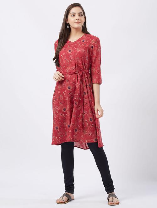 a-line kurta with self-fabric belt - 15512008 - Very Small Image - 1
