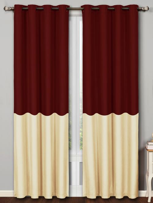 black out maroon beige dual color 2 pc door curtain - 15512041 - Very Small Image - 1