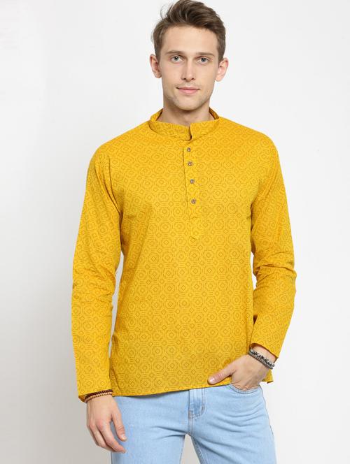 yellow cotton short kurta - 15512187 - Very Small Image - 1