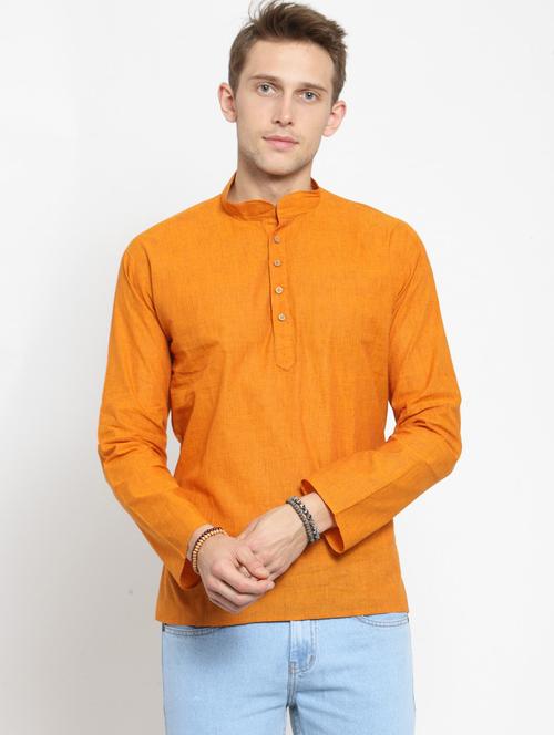 orange cotton short kurta - 15512190 - Very Small Image - 1