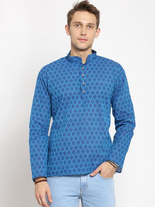 blue cotton short kurta - 15512191 - Very Small Image - 1