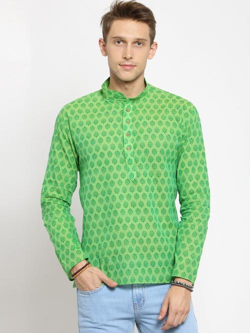 green cotton short kurta - 15512193 - Very Small Image - 1