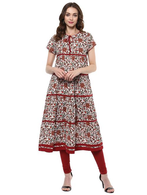 tiered printed key hole kurta - 15513320 - Very Small Image - 1