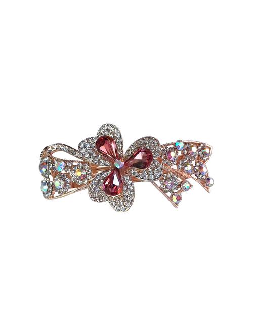 shreya collection fancy party wear pink colour floral design stone studded metal hair clip - 10003.17 - 15514275 - Very Small Image - 1
