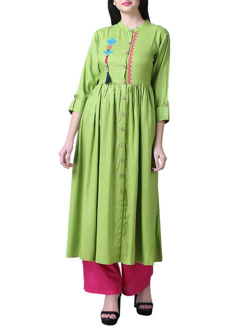 flared embroidered placket kurta with tassels - 15514469 - Very Small Image - 1