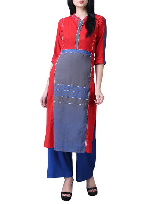 kaantha straight color block kurta - 15514480 - Very Small Image - 1