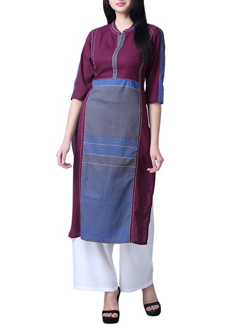 kaantha straight color block kurta - 15514482 - Very Small Image - 1