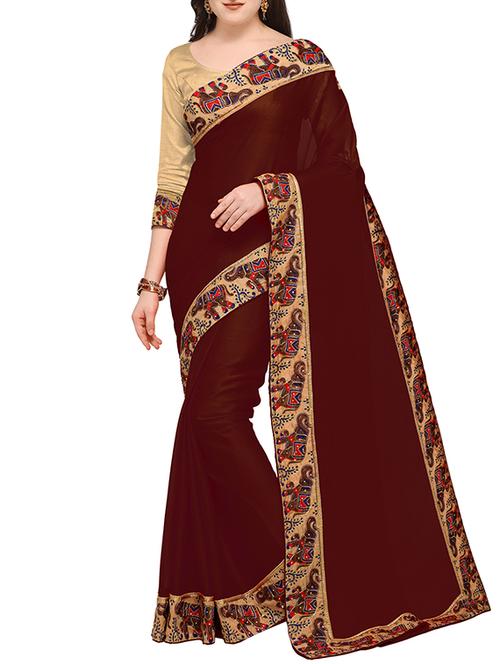 conversational embroidered border saree with blouse - 15514523 - Very Small Image - 1