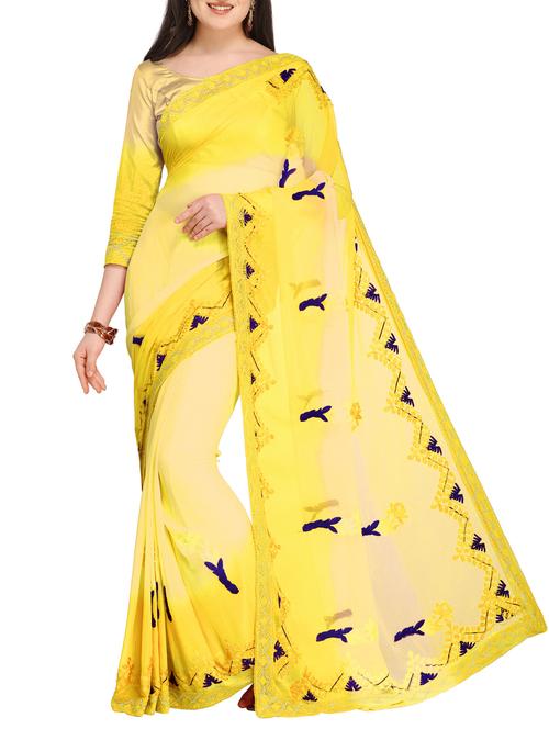 resham embroidered ombre saree with blouse - 15514531 - Very Small Image - 1