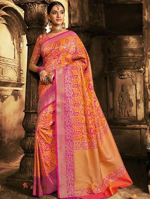 zari geometrical banarasi saree with blouse - 15514833 - Very Small Image - 1