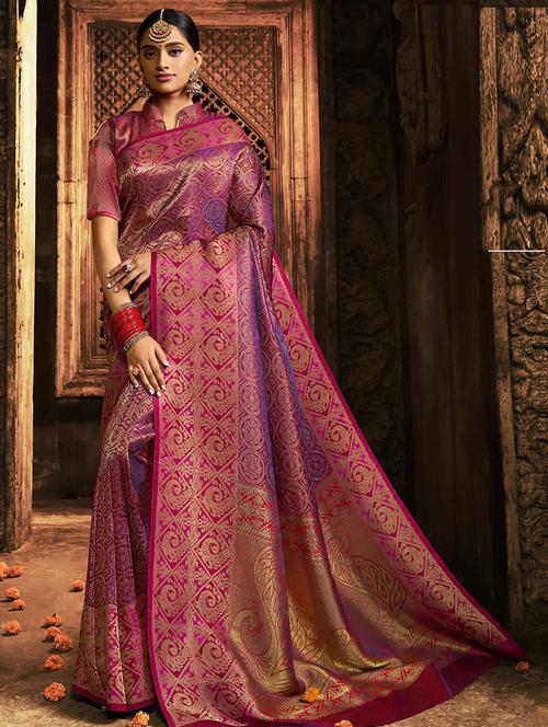 zari geometrical banarasi saree with blouse - 15514834 - Very Small Image - 1