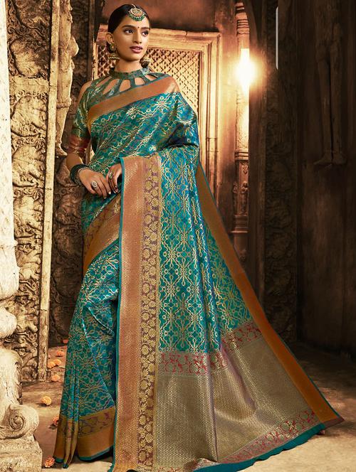 golden zari banarasi saree with blouse - 15514836 - Very Small Image - 1