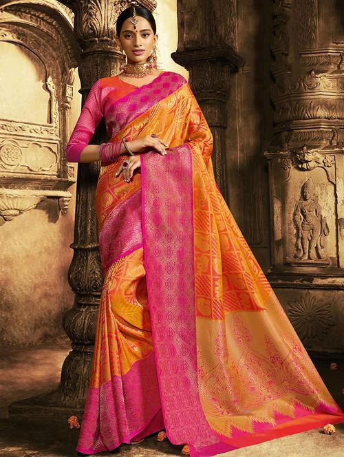 golden zari banarasi saree with blouse - 15514839 - Very Small Image - 1