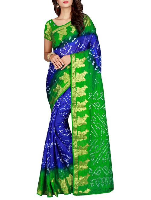 contrast zari border bandhani saree with blouse - 15514892 - Very Small Image - 1