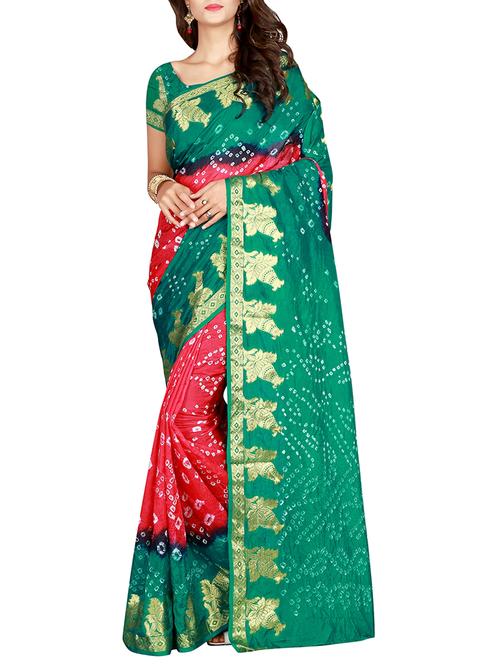 contrast zari border bandhani saree with blouse - 15514893 - Very Small Image - 1