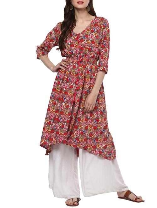 high low ditsy floral kurta - 15515133 - Very Small Image - 1
