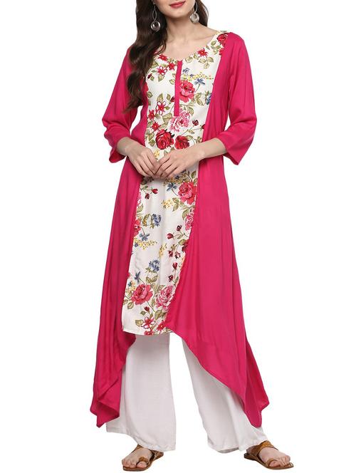 asymmetric floral kurta - 15515144 - Very Small Image - 1