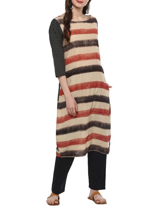 straight stripes kurta with pockets - 15515145 - Very Small Image - 1