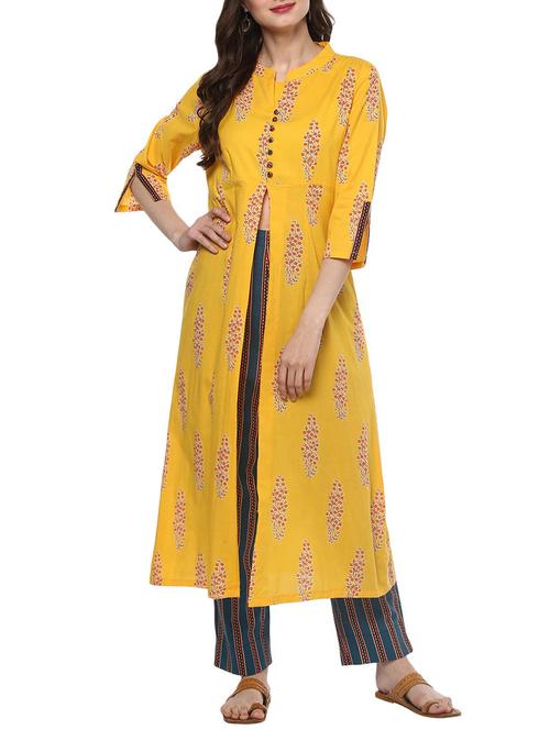 high slit printed button detail kurta - 15515151 - Very Small Image - 1