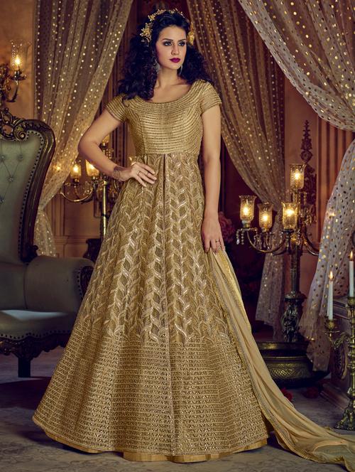 gold embroidered kalidaar high slit suit - 15515657 - Very Small Image - 1