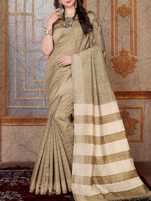 striped pallu geometrical bhagalpuri saree with blouse - 15515871 - Very Small Image - 1