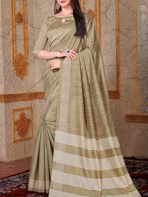 striped pallu geometrical bhagalpuri saree with blouse - 15515875 - Very Small Image - 1