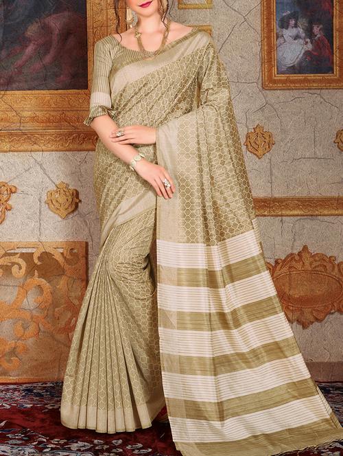 striped pallu geometrical bhagalpuri saree with blouse - 15515877 - Very Small Image - 1