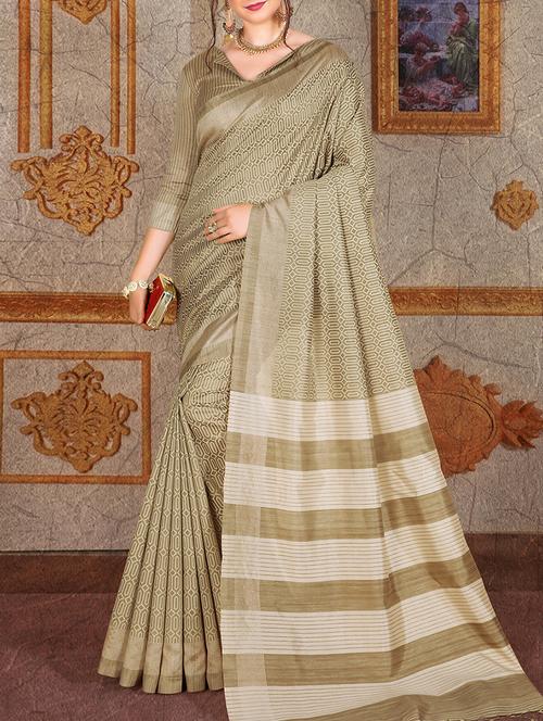 striped pallu geometrical bhagalpuri saree with blouse - 15515879 - Very Small Image - 1