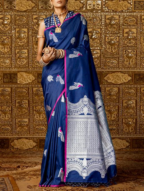 conversational motif banarasi saree with blouse - 15515881 - Very Small Image - 1