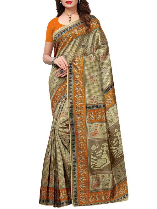 contrast border checkered printed saree with blouse - 15515902 - Very Small Image - 1