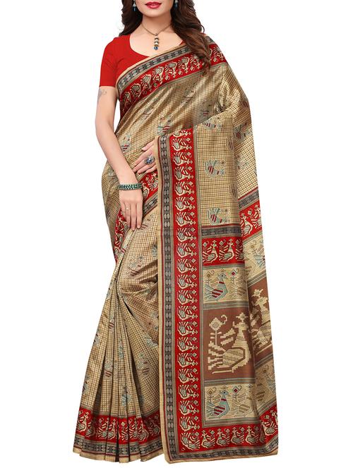 contrast border checkered printed saree with blouse - 15515903 - Very Small Image - 1