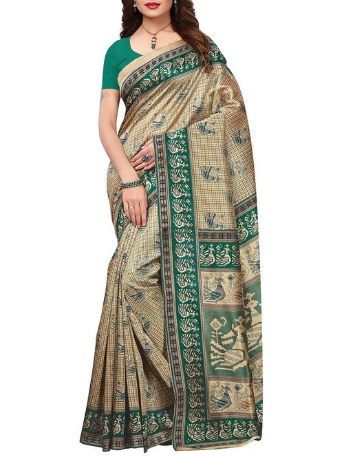 contrast border checkered printed saree with blouse - 15515905 - Very Small Image - 1